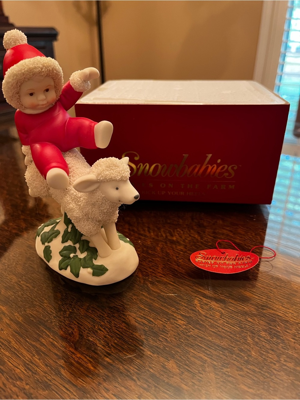 RETIRED Department 56 Snowbabies Red and White SnowBaby on Lamb Figurine - Picture 9 of 11